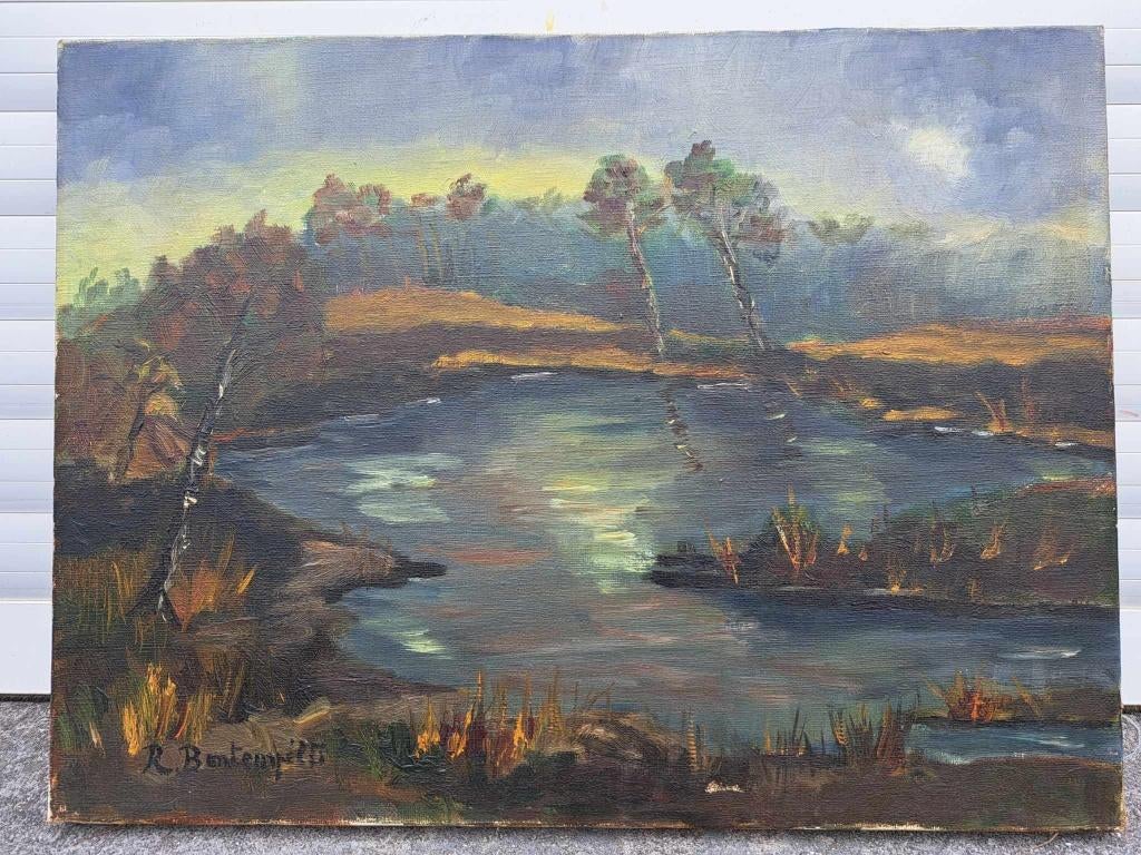 Huile sur toile Marais Campine 1972 signe bontempelti, Ophalen of Verzenden
