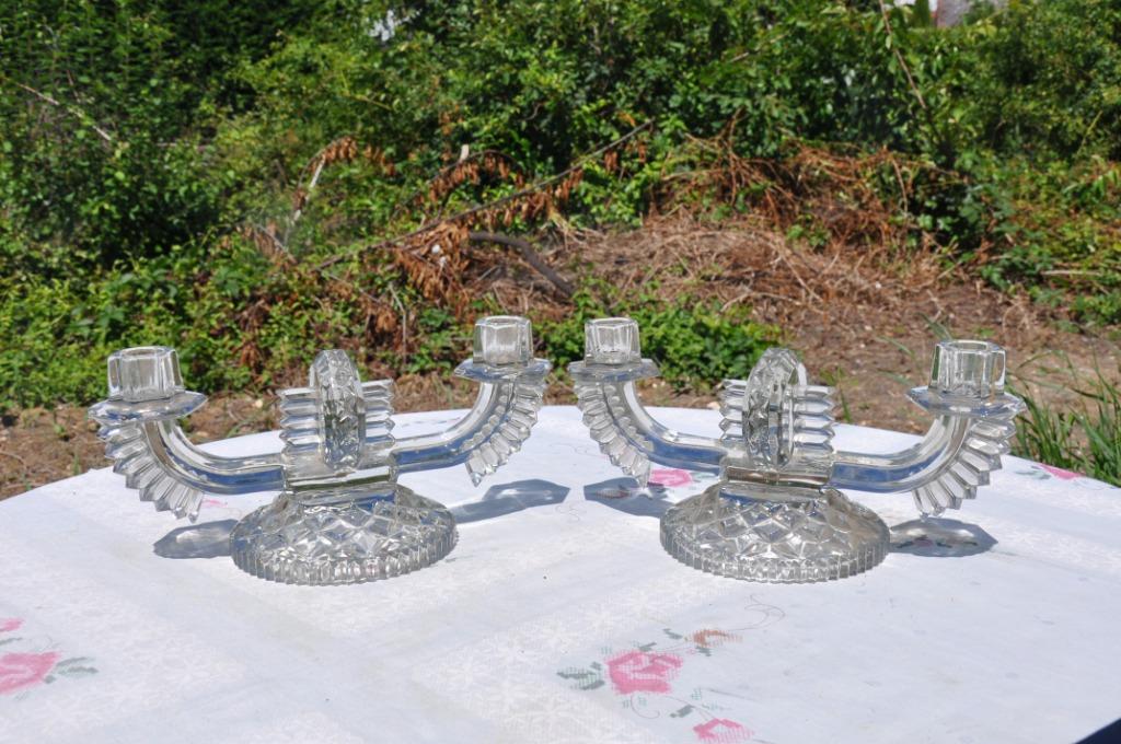 §  paire de chandeliers en verre moulé art deco, Enlèvement ou Envoi