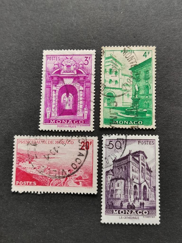 Monaco 1948 - paleispoort, plein, baai, kathedraal, Postzegels en Munten, Ophalen of Verzenden, Monaco, Gestempeld