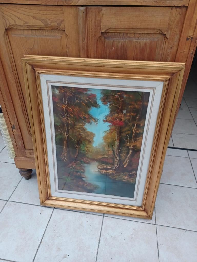 Zeer mooie schilderij op doek achterglas, Antiek en Kunst, Kunst | Schilderijen | Klassiek, Ophalen of Verzenden