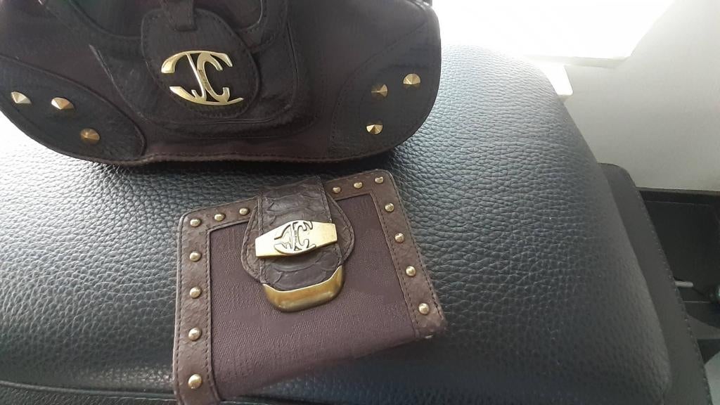 Sac à main + portefeuille Just Cavalli — aubergine, Enlèvement ou Envoi, Neuf, Autres couleurs, Sac à main