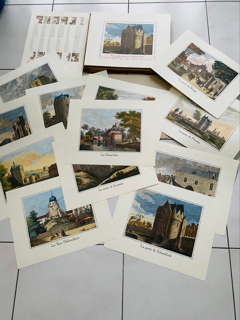 Lot de 12 gravures anciennes - Les Portes de Bruxelles, Antiquités & Art, Enlèvement ou Envoi