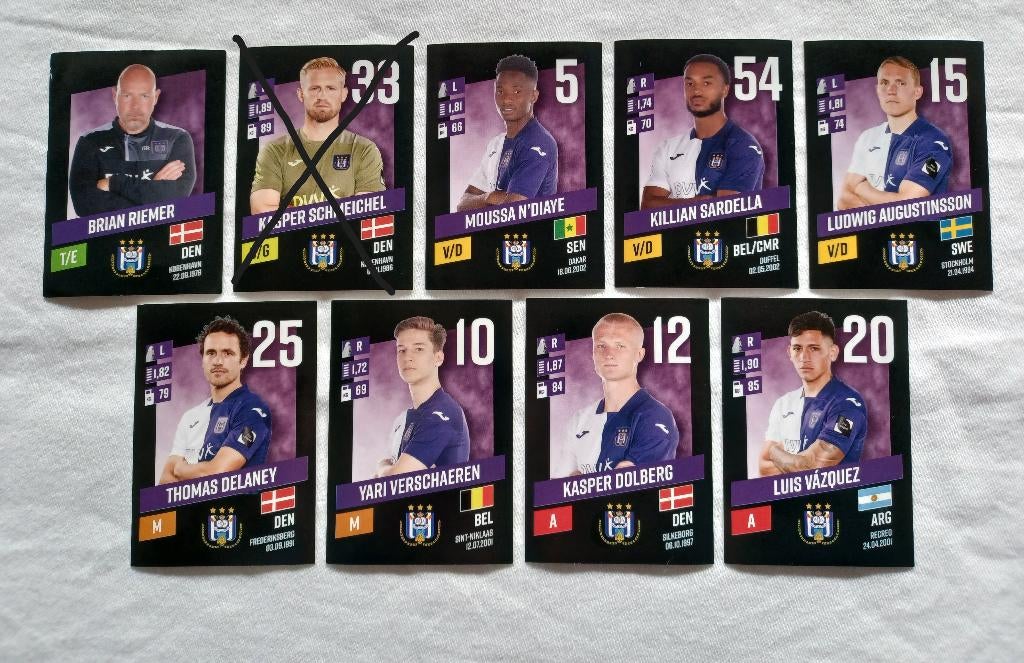 8 stickers RSC Anderlecht Pro league 2023-2024, Hobby en Vrije tijd, Stickers en Plaatjes, Zo goed als nieuw, Meerdere stickers