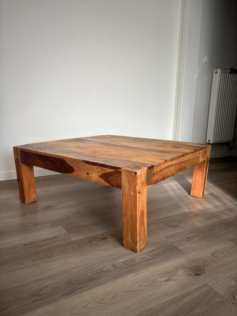 Massief Houten Tafel, Ophalen, 50 tot 100 cm, Landelijk rustiek, Vierkant