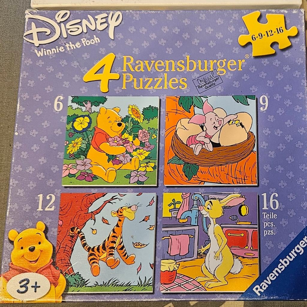 Disney 4 puzzels Winnie the Pooh, Ophalen of Verzenden, Minder dan 10 stukjes, Gebruikt, 2 tot 4 jaar