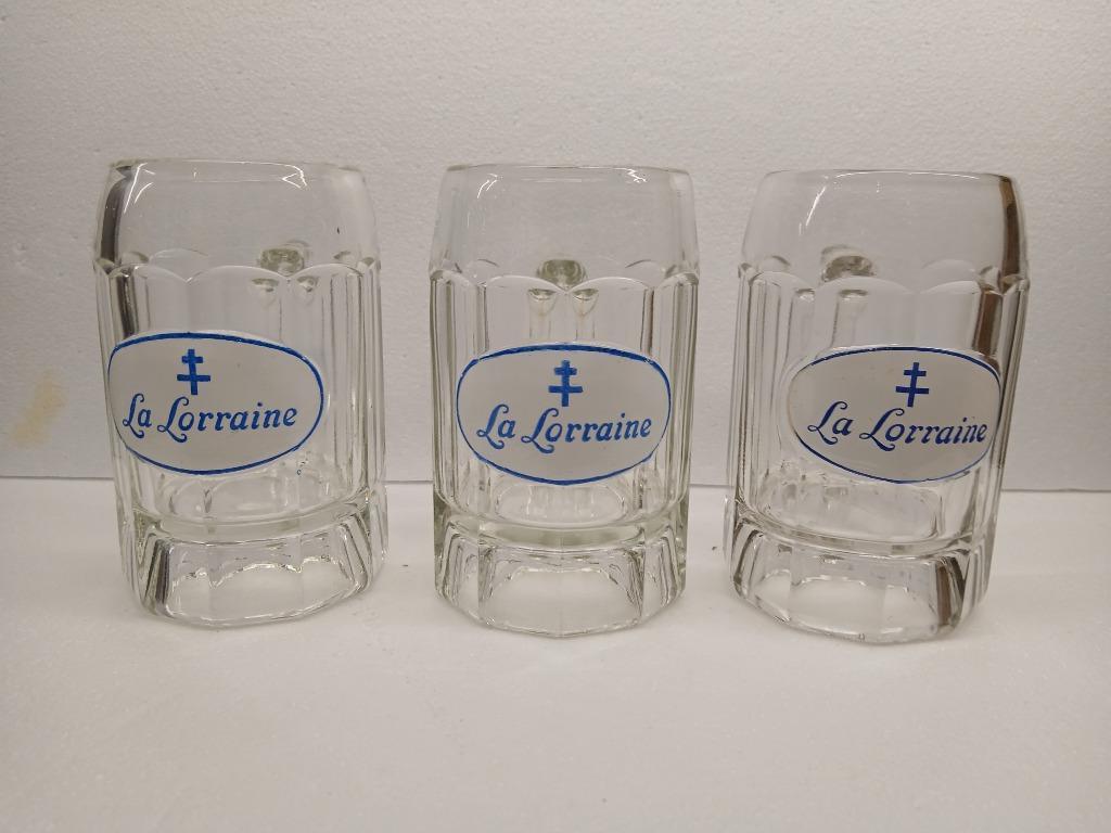 Drie oude glazen bekers van LA LORRAINE in zeer goede staat, Ophalen of Verzenden, Zo goed als nieuw, Pul(len), Overige merken