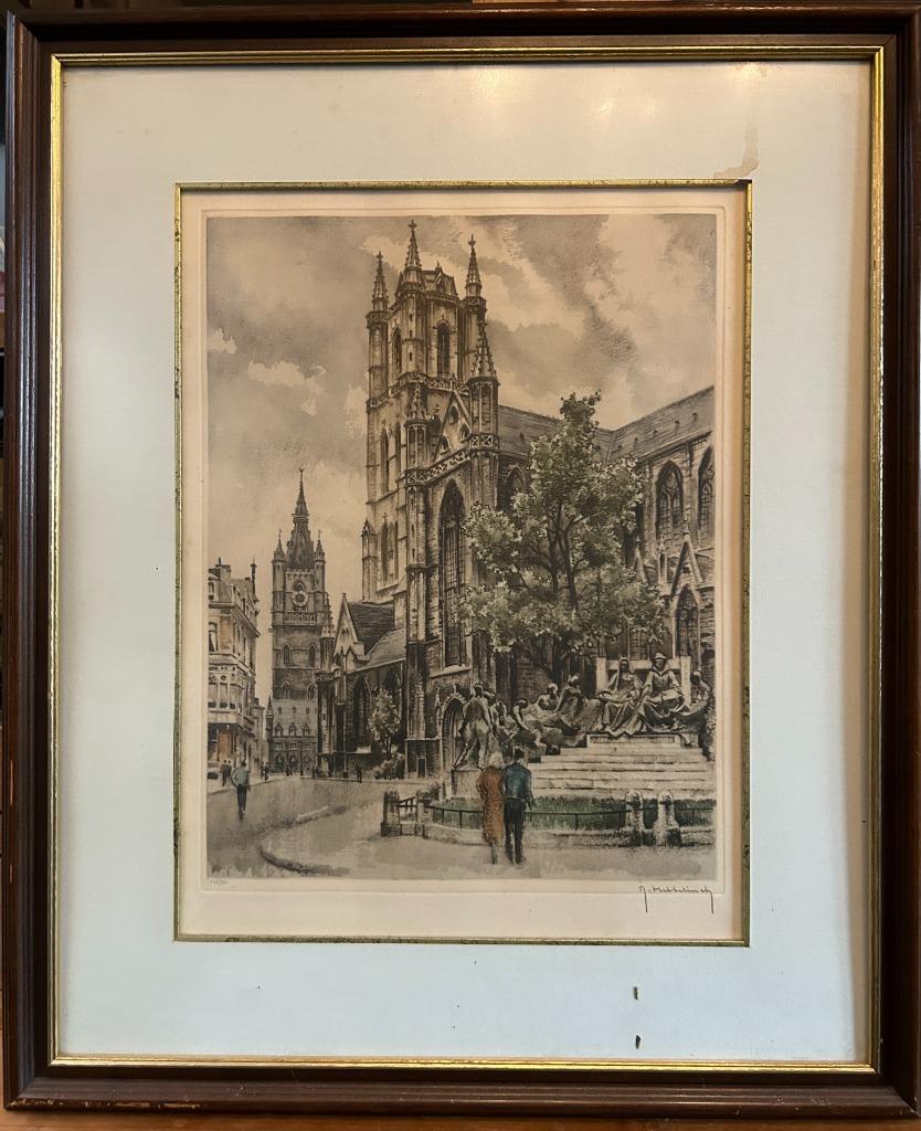 Originele ets van Roger Hebbelinck Sint-Baafskathedraal Gent, Antiek en Kunst, Ophalen