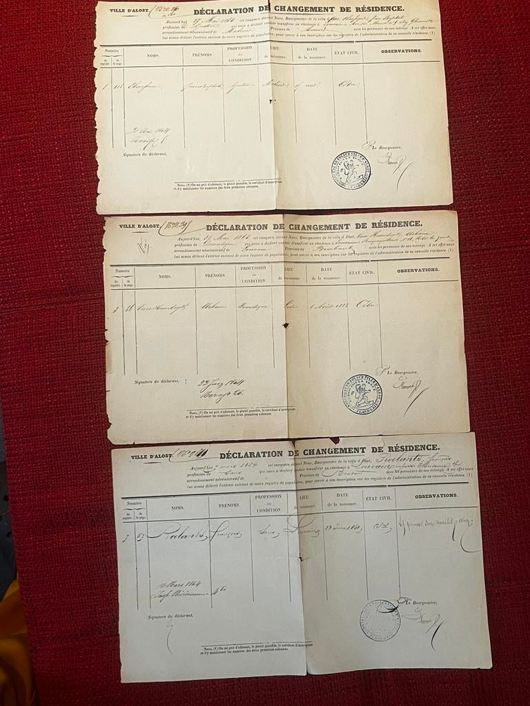 3x Antiek document Aalst 1864, Antiek en Kunst, Ophalen of Verzenden