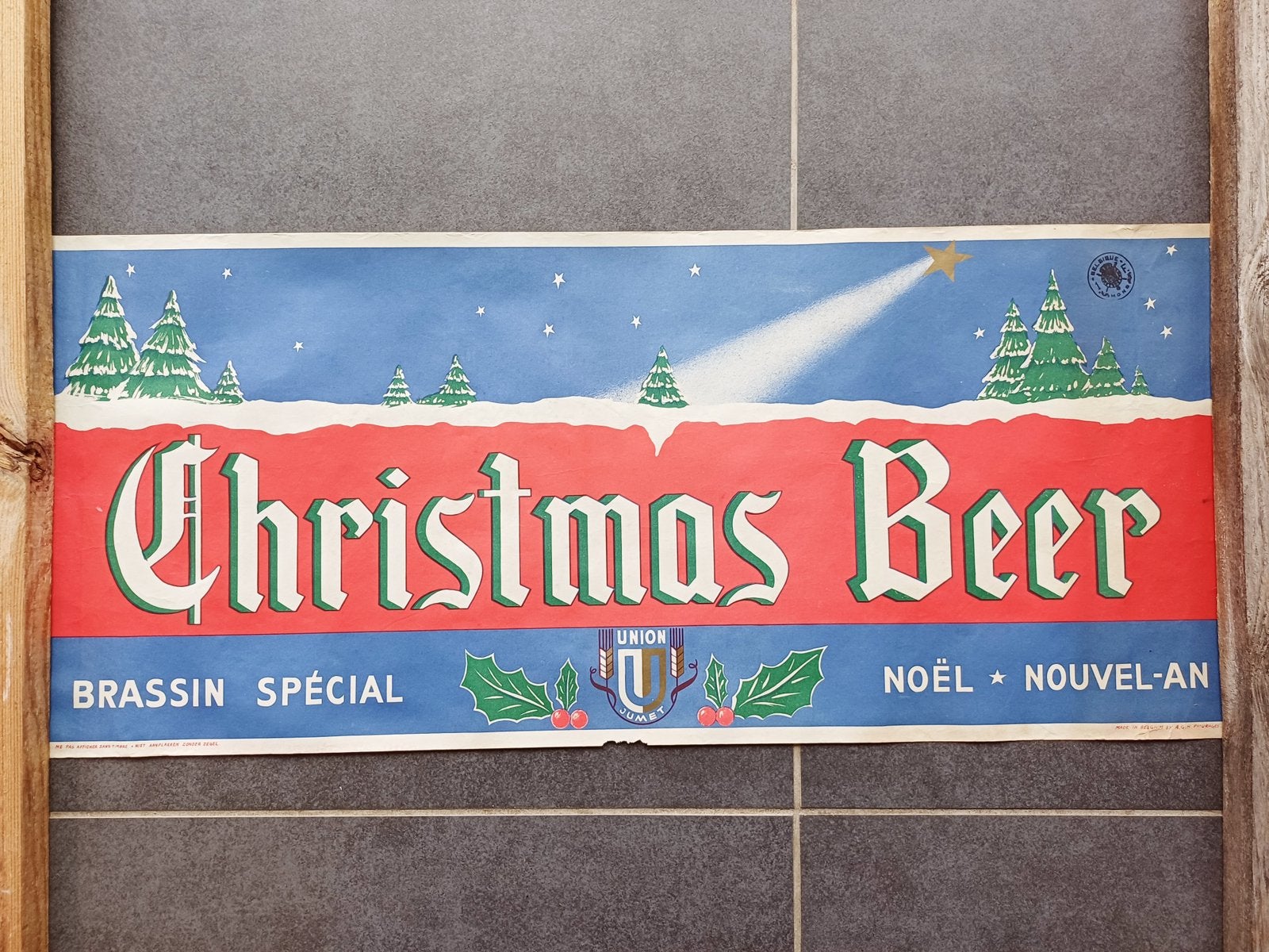 Ancienne affiche Christmas Brasserie Union Jumet, Enlèvement ou Envoi, Utilisé