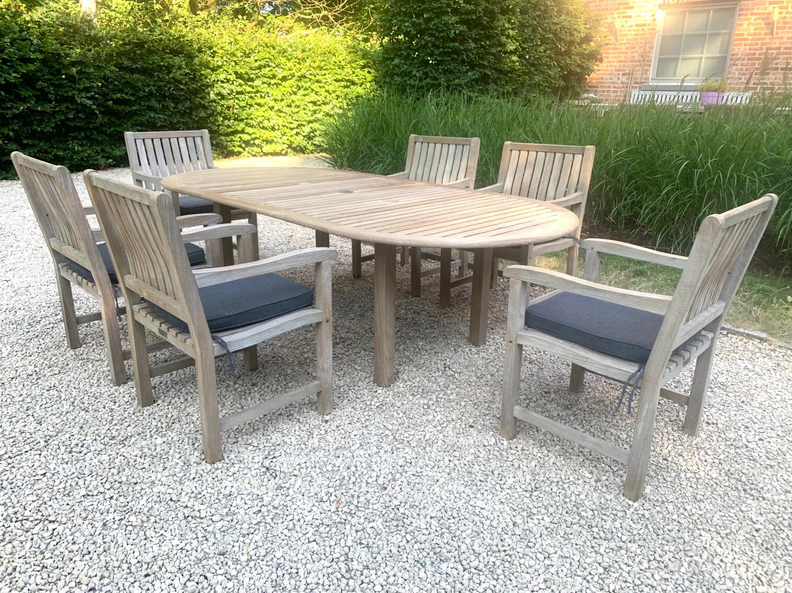 Super mooie Teak Tuinset Tafel 240 + 6 stoelen + kussens., Tuin en Terras, Ophalen, Zo goed als nieuw, Tuinset