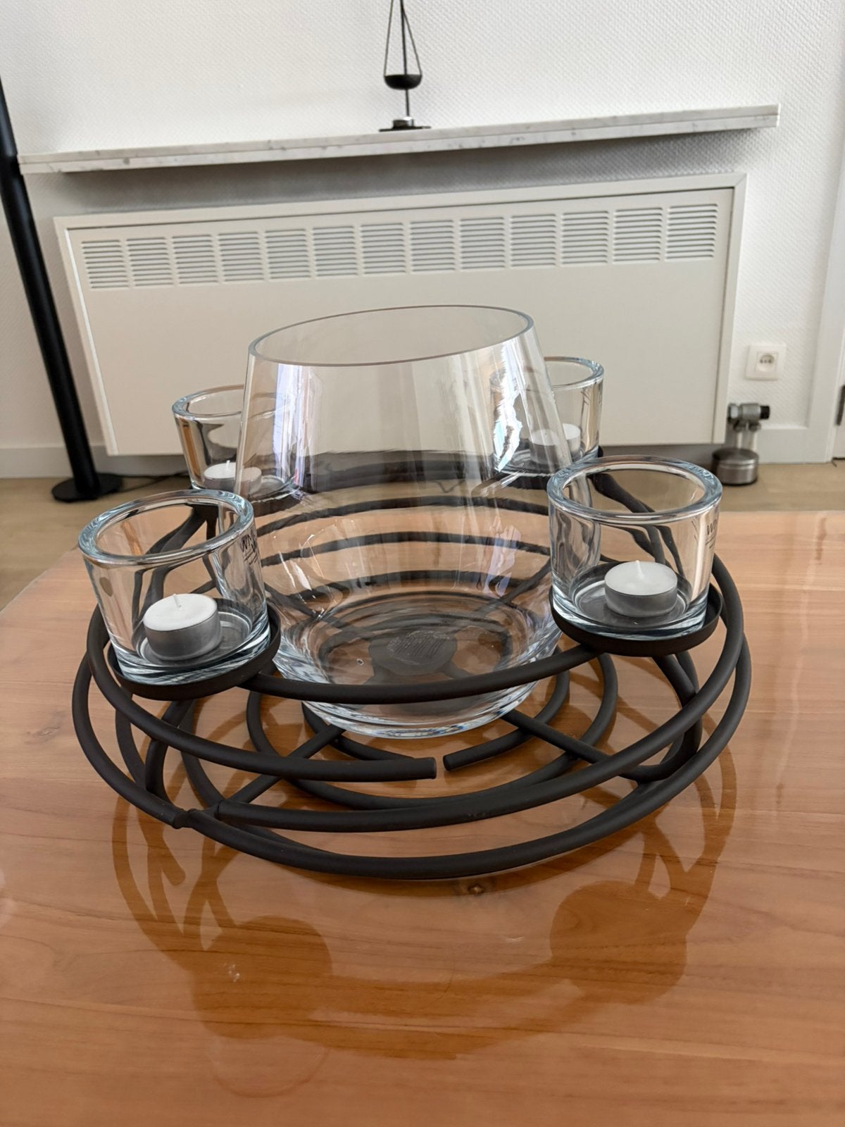 Prachtige schaal met vaas en theelichtjes, Ophalen of Verzenden, Zo goed als nieuw