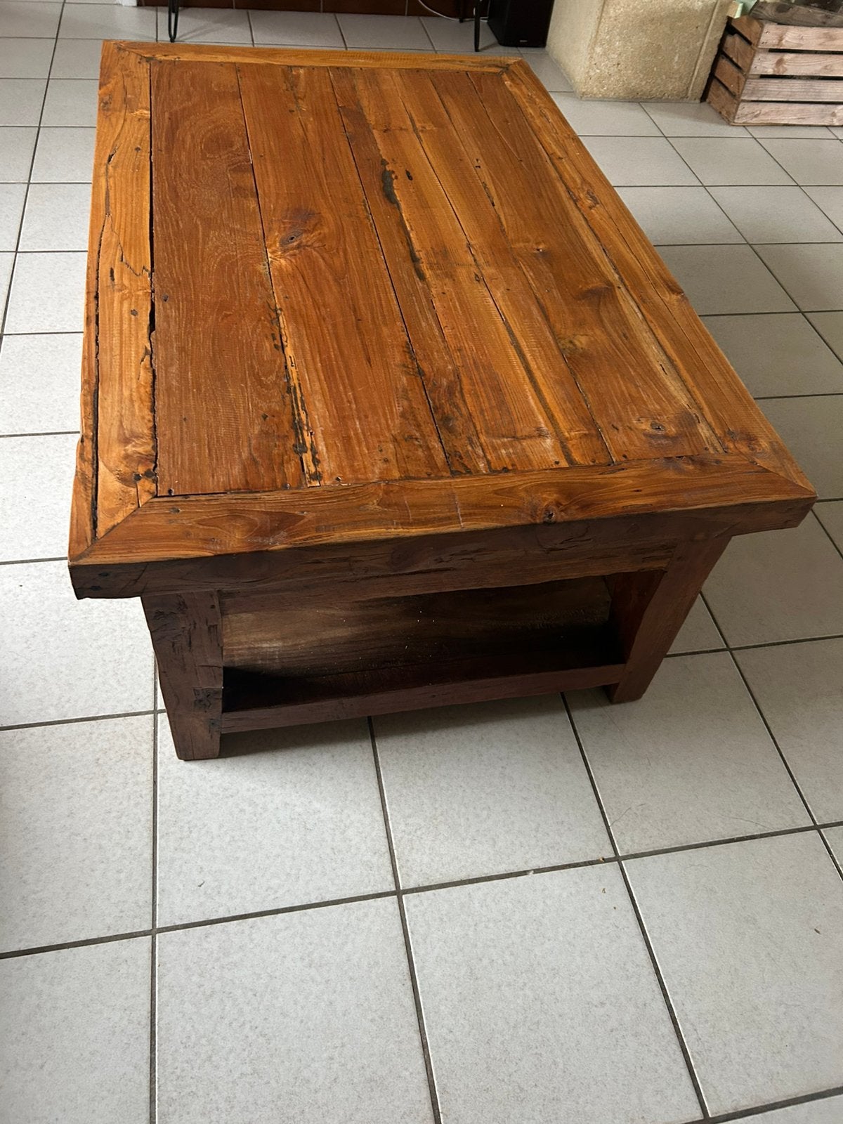 Antieke teakhouten loungetafel, Ophalen, Ancien, Gebruikt, 100 tot 150 cm