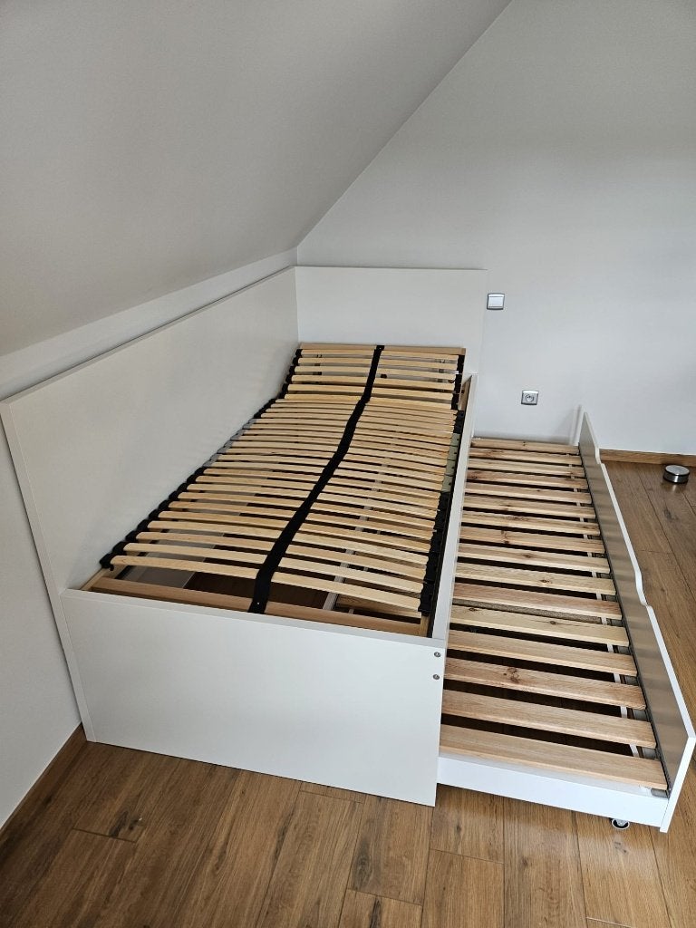 Bed met bedlade, Ophalen, 90 cm, Eenpersoons, Wit
