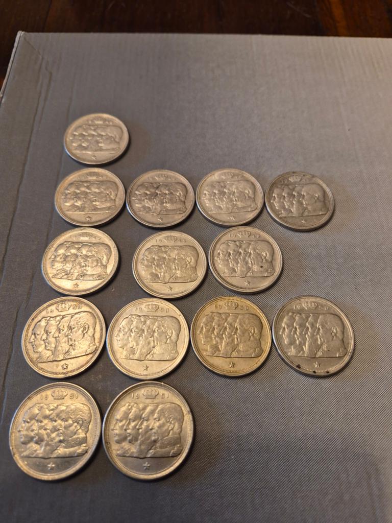 14 zilverstukken van 100 frank type vier koningen  zie besch, Postzegels en Munten, Munten | België, Ophalen, Zilver, Setje, Zilver
