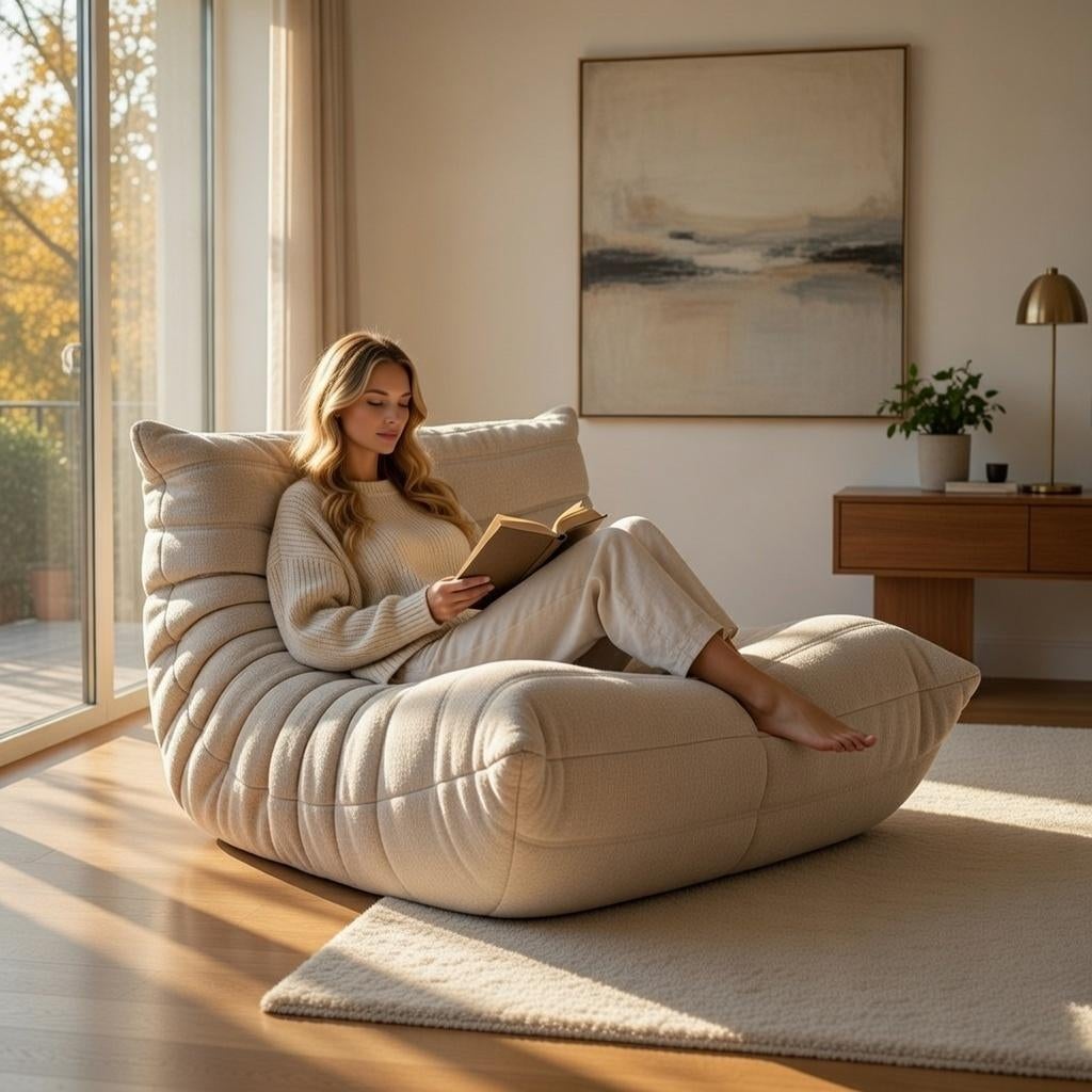 Enorme zitzak voor woonkamer, chenille, met schuim met hoge, Maison & Meubles, Sièges-poires, Neuf, Pouf, Blanc, Envoi