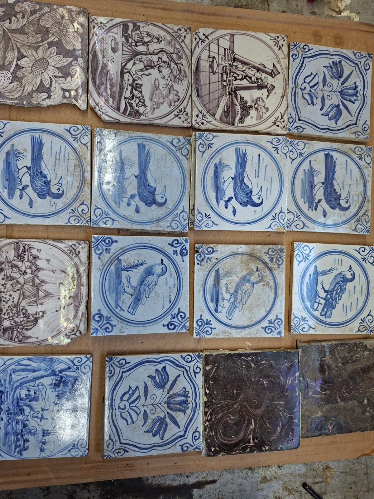 Antieke Delftsblauwe tegen en polychrome diverse motieven, Antiek en Kunst, Ophalen of Verzenden