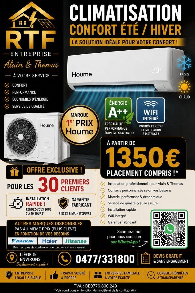 Installation climatisation murale tous budget RTF Entreprise, Electroménager, Neuf, Enlèvement ou Envoi, Refroidissement et Déshumidification