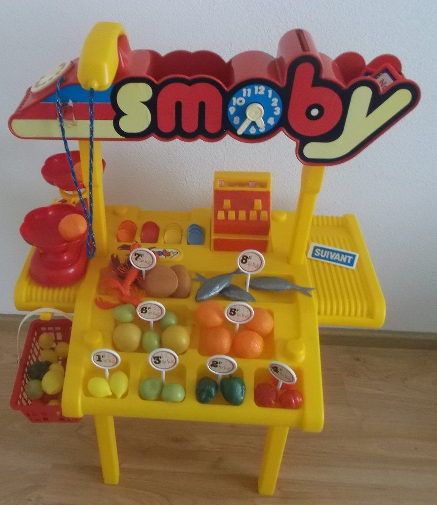 Winkeltje kassa, weegschaal, muntgeld, fruit vis (in doos), Ophalen, Gebruikt, Kunststof