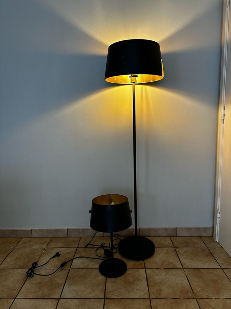 Zwart metalen staanlamp en tafellamp, Ophalen, Zo goed als nieuw, Metaal