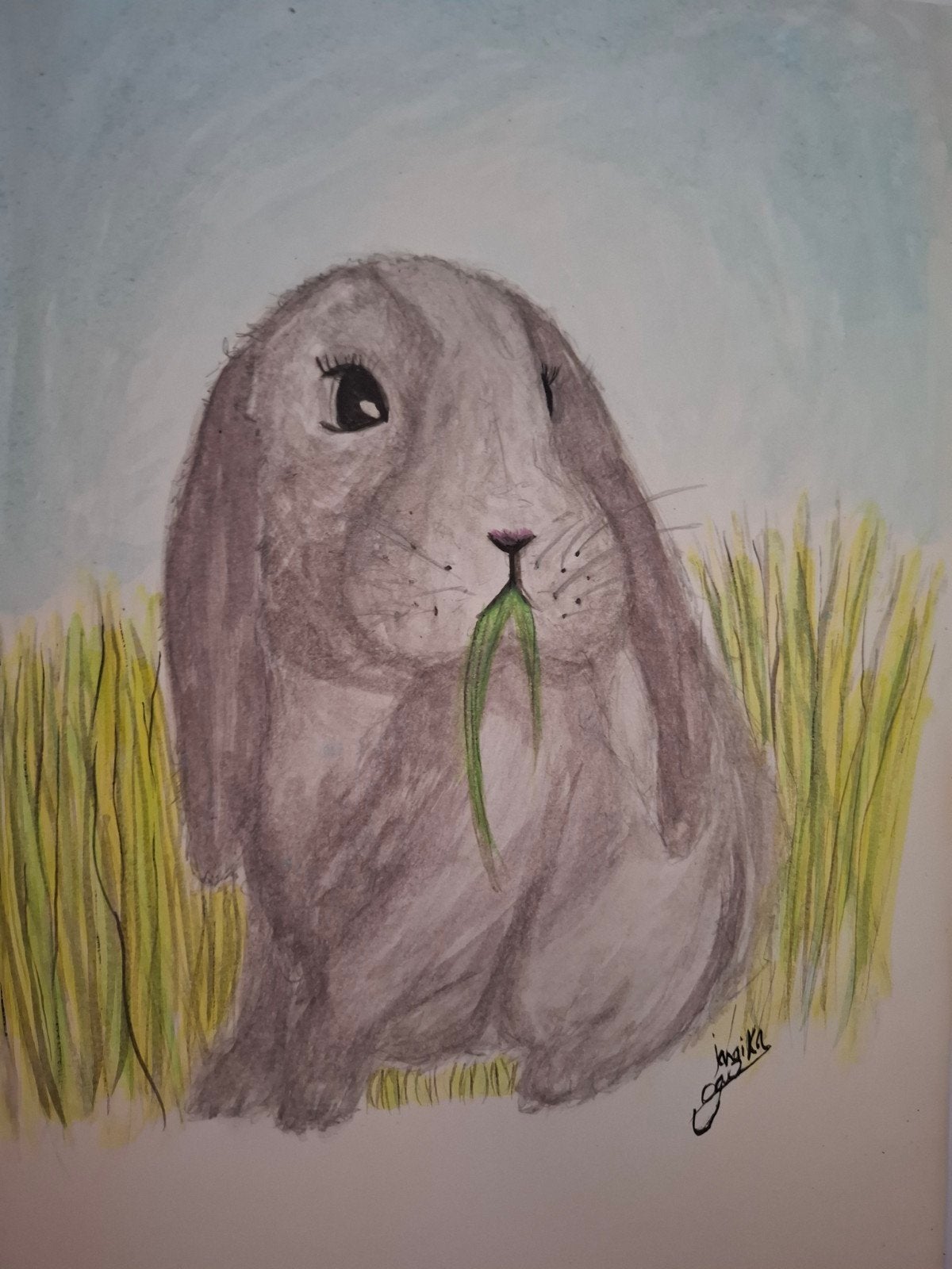 A Blade of Happiness, Antiquités & Art, Art | Peinture | Moderne, Peinture acrylique, Signé, Papier/carton, Animaux