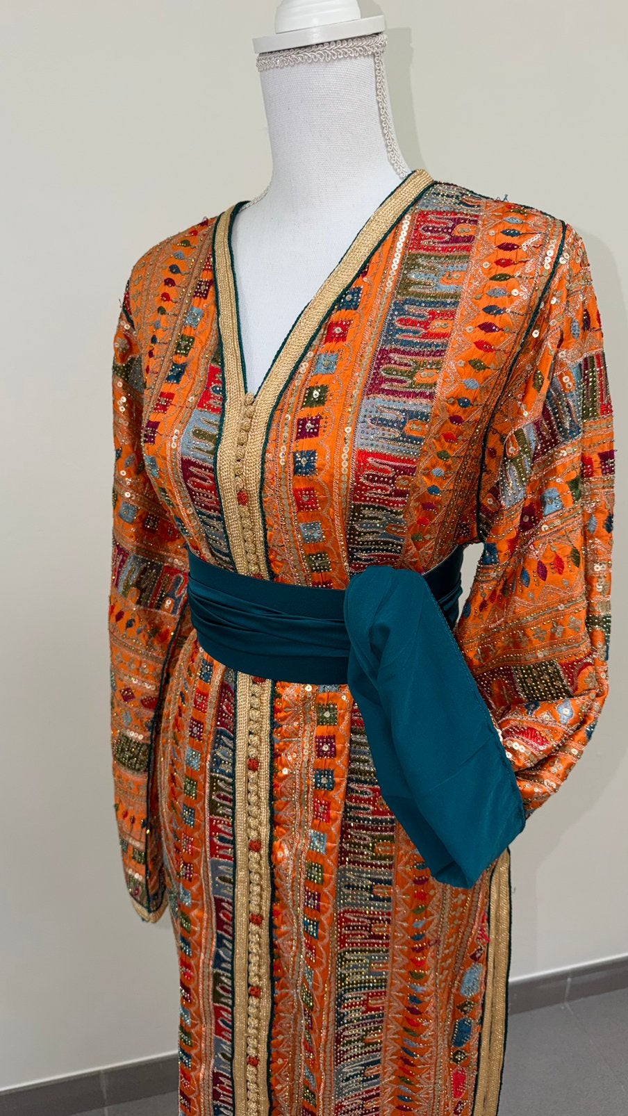 Sari caftan orange et bleu, Neuf, Taille 38/40 (M), Autres types, Enlèvement