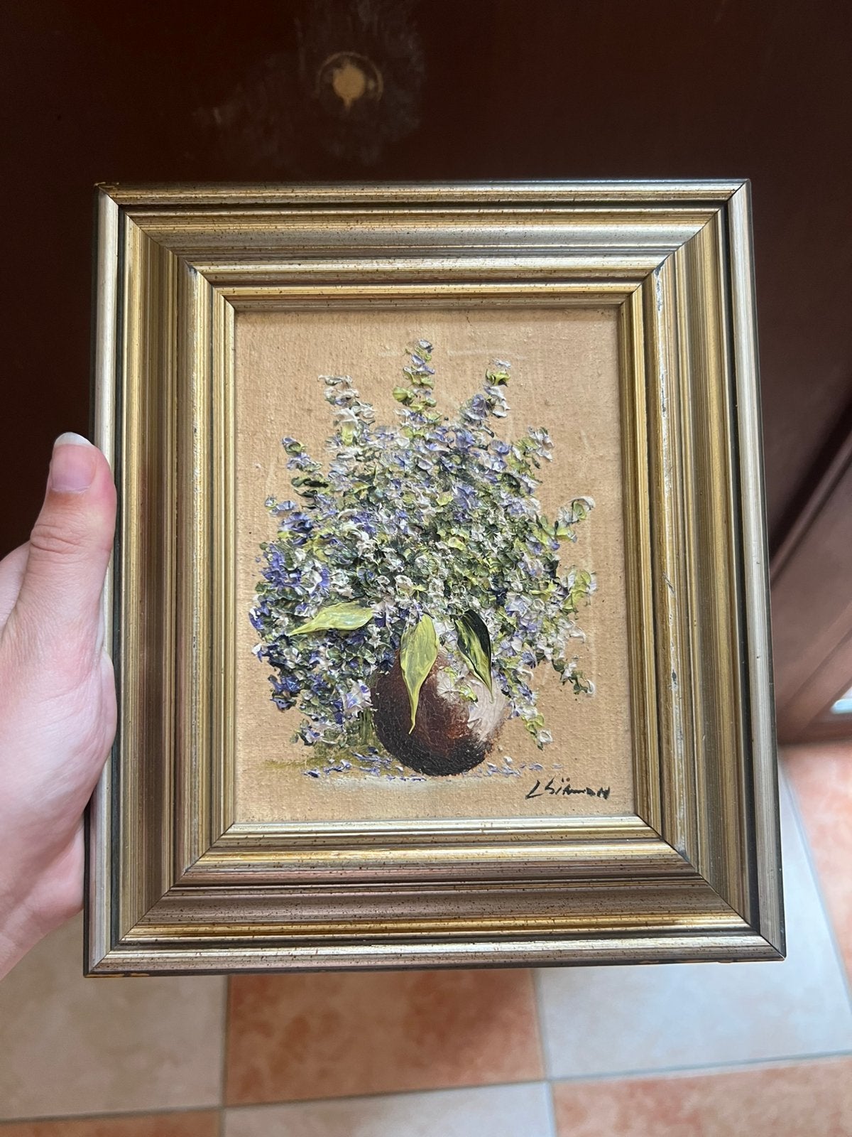 Vintage olieverfschilderij bloemen Impasto Goudkleurig lijst, Antiquités & Art, Art | Peinture | Classique, Peinture à l'huile
