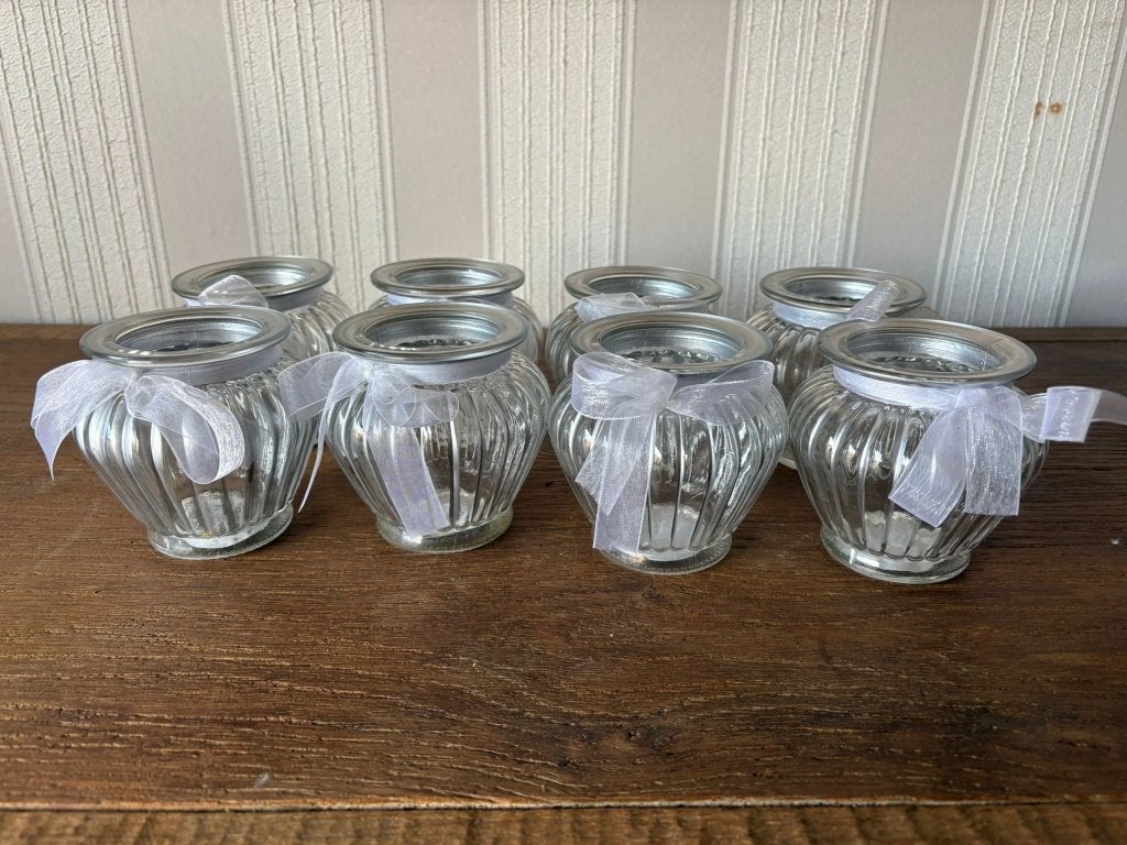Set van 8 Glazen Theelichthouders, Ophalen of Verzenden, Wit, Glas