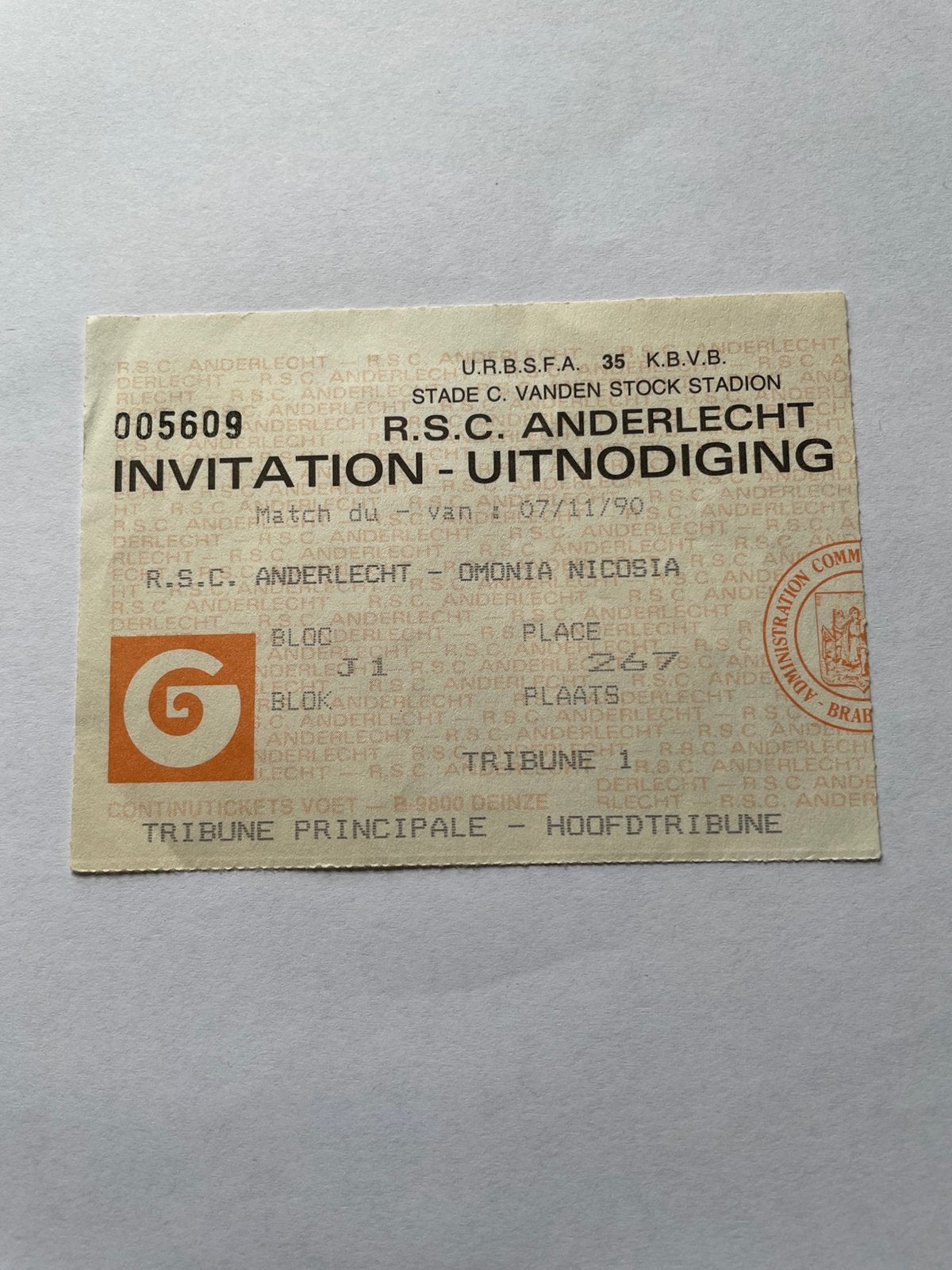 Ticket Anderlecht - Omonia Nicosia 1990, Enlèvement ou Envoi, Utilisé