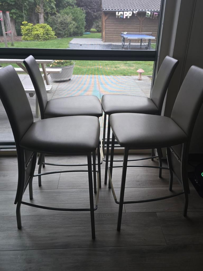 Set van 4 Moderne Barstoelen Taupe/Grijs Lederlook, 4 krukken, Ophalen, 90 cm of meer