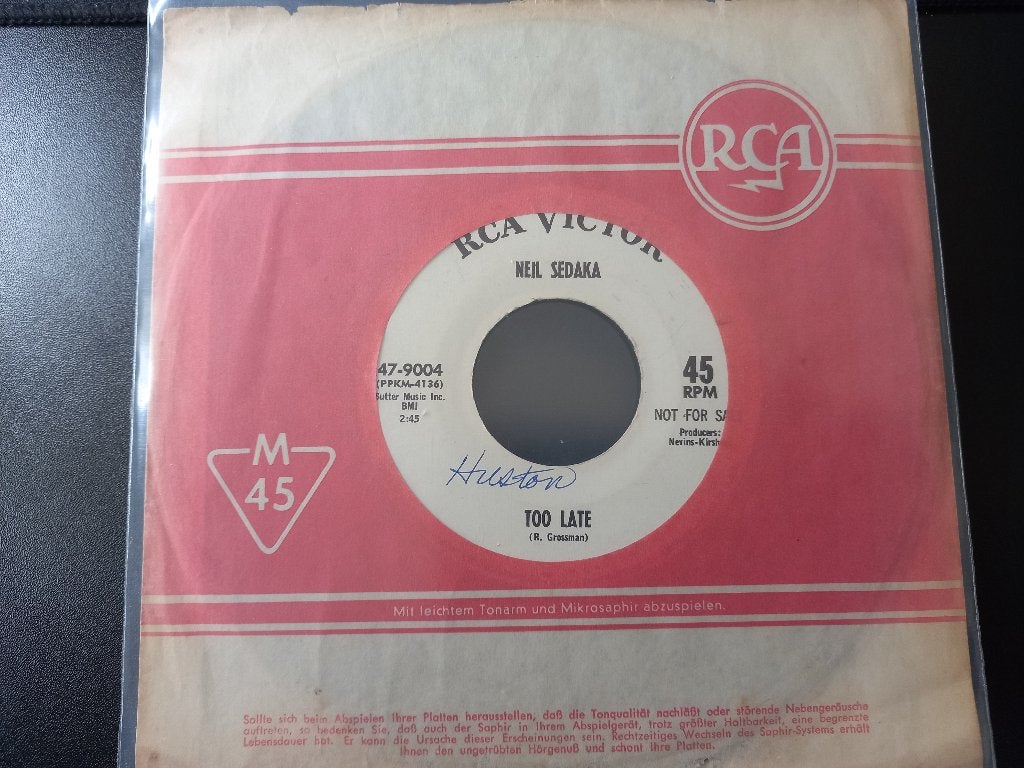 Neil Sedaka ‎– Too Late - '7 " Popcorn ", Ophalen of Verzenden, Zo goed als nieuw, Overige typen, R&B en Soul