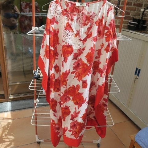 Maxi tuniek rood bloemenprint kant Twinset mt 42-44, Twinset, Meerkleurig, Maat 42/44 (L), Nieuw