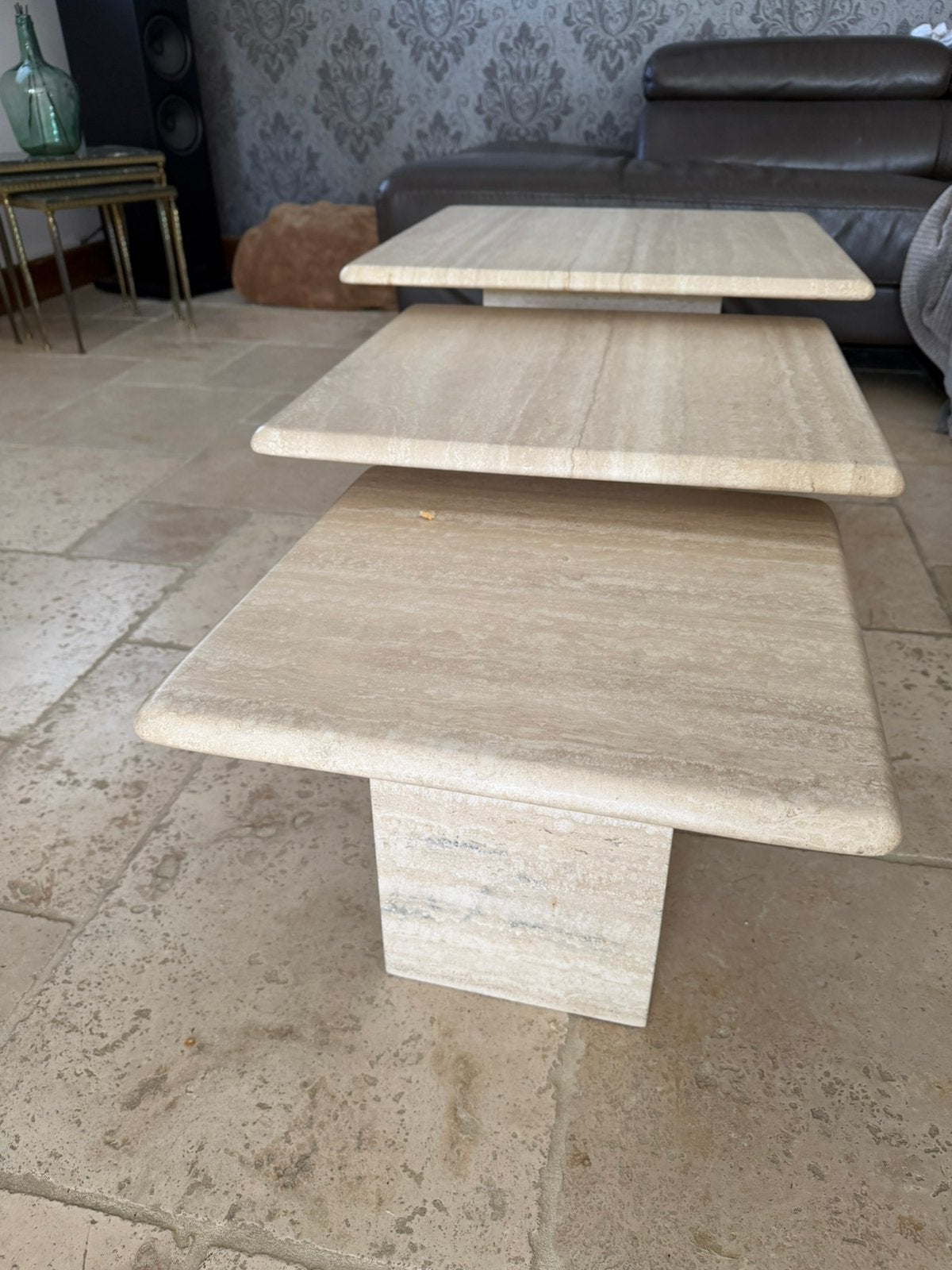 Travertin Salontafels, Maison & Meubles, 50 à 100 cm, Enlèvement, 50 à 100 cm, Autres matériaux