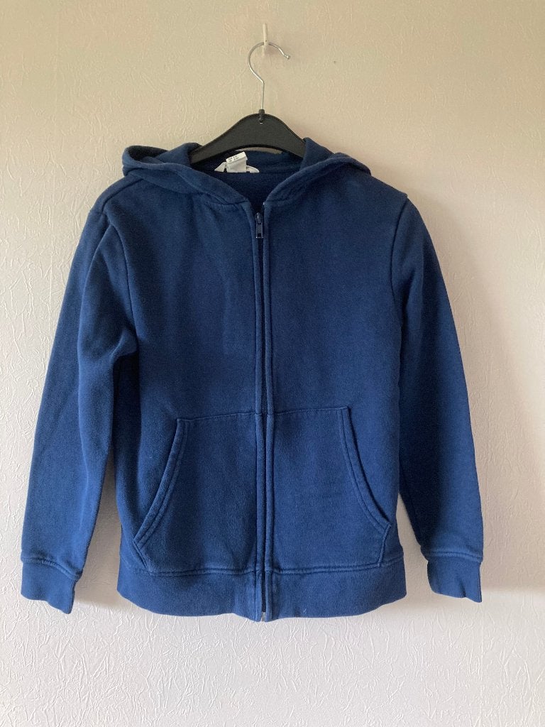 Donkerblauw vestje met muts in sweaterstof, H&M, 134-140, Enfants & Bébés, Vêtements enfant | Taille 134, Garçon, Enlèvement ou Envoi