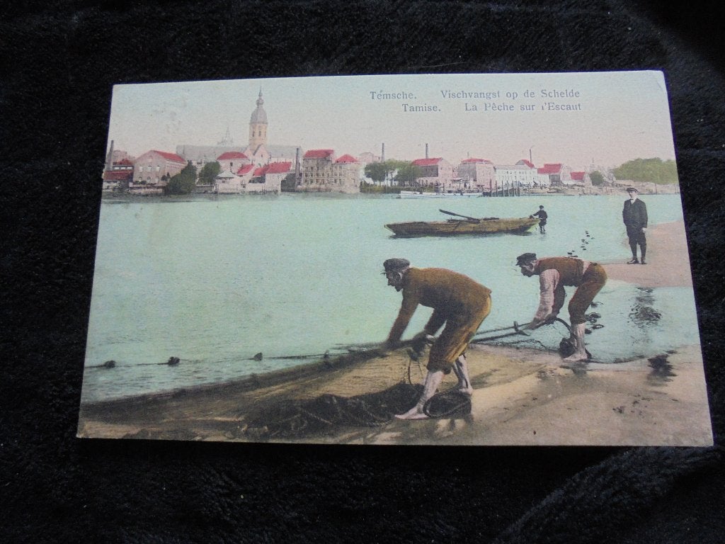Beschreven Postkaart Temsche Vischvangst op de Schelde, Envoi