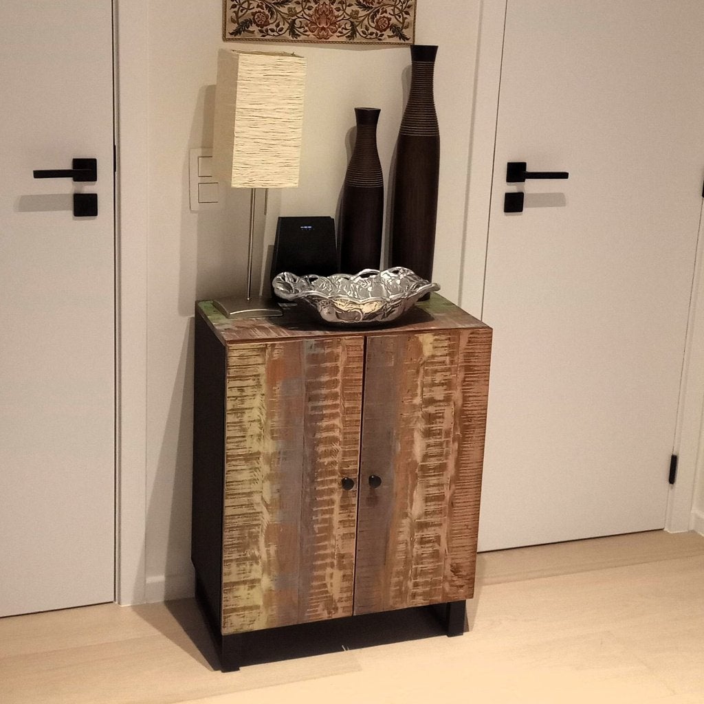 Buffet VidaXL Bois massif de récupération Multicolore, Maison & Meubles, Avec porte(s), 25 à 50 cm, Industrial contemporain, Enlèvement ou Envoi