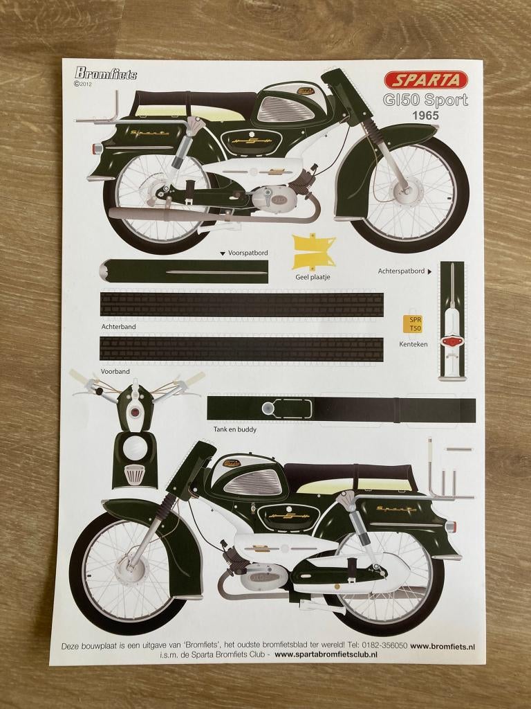 Bouwplaat Sparta G150 Sport 1965 uitgave BROMFIETS, Fietsen en Brommers, Handleidingen en Instructieboekjes, Verzenden, Nieuw