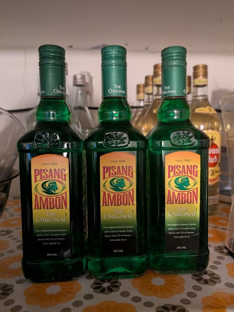 Kelderrestje van 3 flessen Pisang Ambon 0,7L, Ophalen, Nieuw