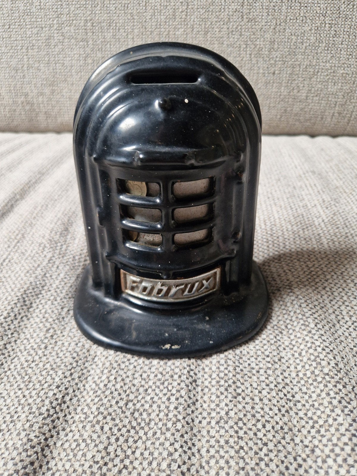 Zeldzame FOBRUX vintage reclamespaarpot in geëmailleerd giet, Ophalen