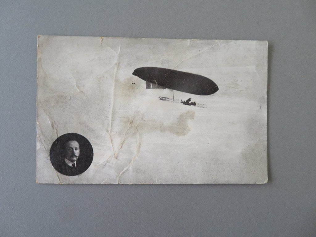 1909 postkaart ballonvaarder Le Zodiac du Comte de la Vaulx, Ophalen of Verzenden, Zo goed als nieuw, Kaart, Foto of Prent