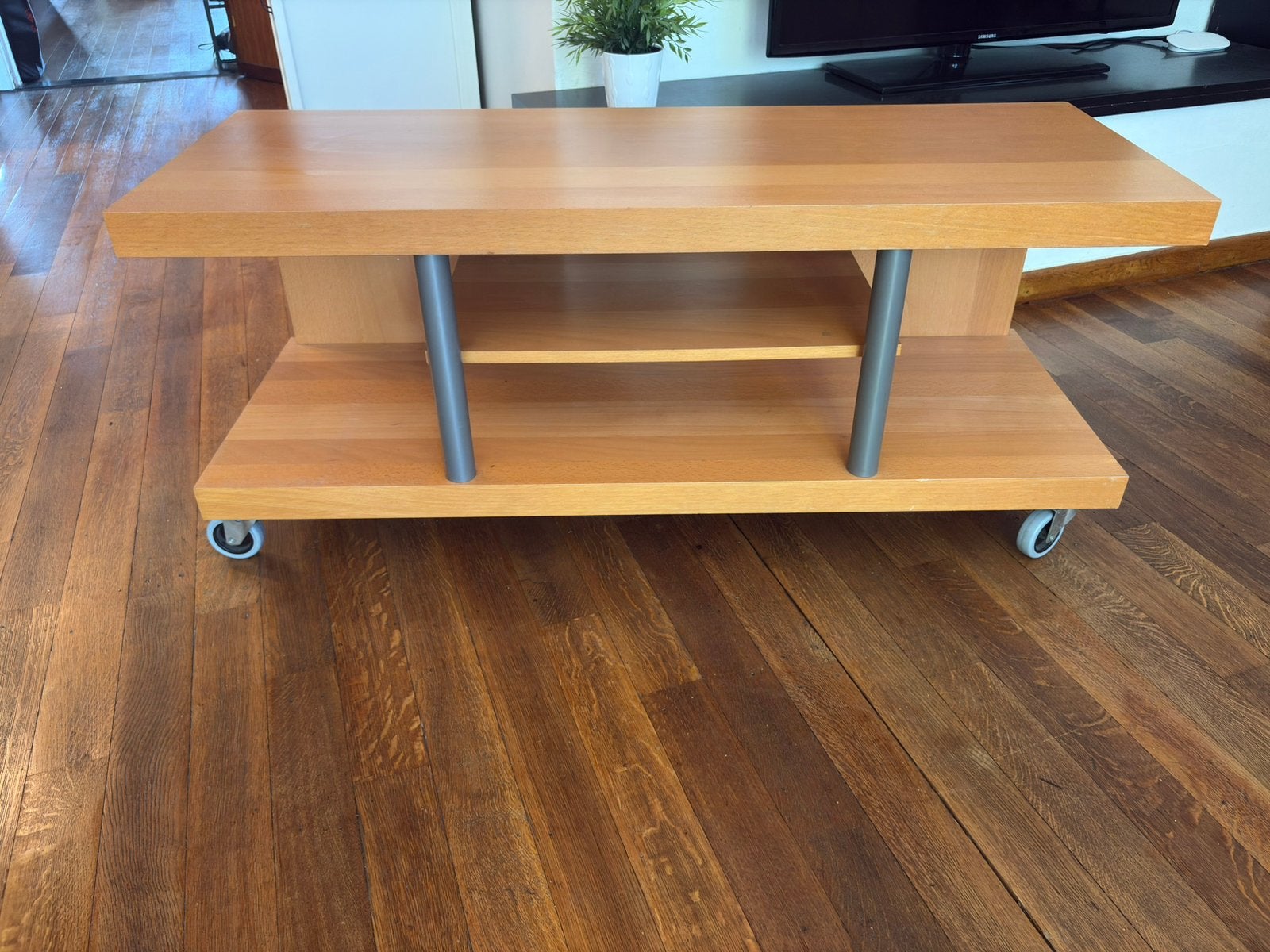 Houten TV meubel, Huis en Inrichting, Kasten |Televisiemeubels, Ophalen, Gebruikt, 150 tot 200 cm, Minder dan 100 cm