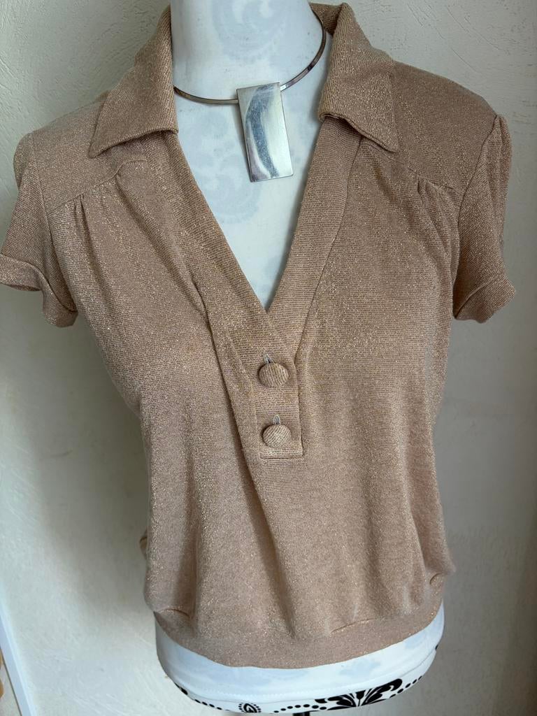 Pull maille dorée col polo – Naf Naf – Taille L, Enlèvement ou Envoi, Comme neuf