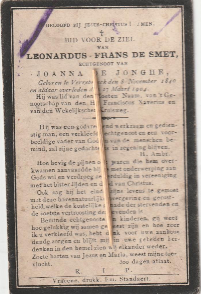 carte de prière Verrebroek-De Smet, Envoi, Image pieuse