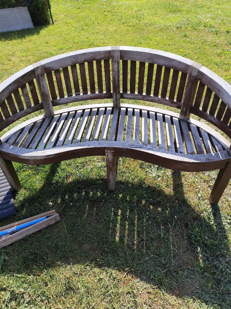 Teakhouten tuinbank met halve maan, Ophalen, Gebruikt, Teakhout