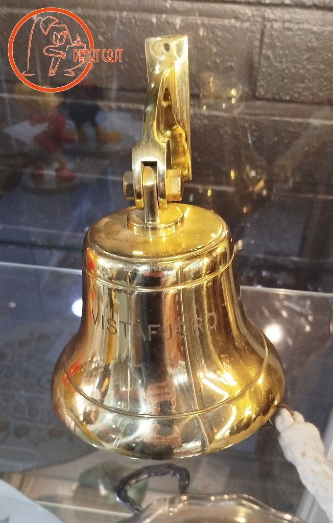 Ancienne cloche marine Vistafjord en laiton massif poli, Enlèvement ou Envoi