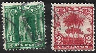 2 Postzegels Cuba 1899 Landskenmerken, Ophalen of Verzenden, Gestempeld, Midden-Amerika