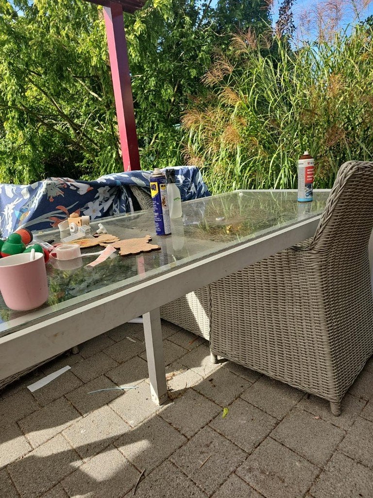 Tuinset aluminium tafel met glasplaat en 6 stoelen, Tuin en Terras, Ophalen, Gebruikt, 6 zitplaatsen, Aluminium