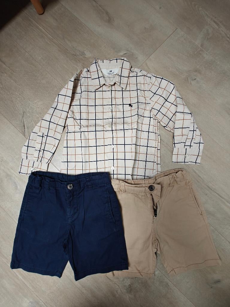 2 shorts + hemdje H&M maat 98, Kinderen en Baby's, Kinderkleding | Maat 98, Ophalen, H&M, Zo goed als nieuw, Setje