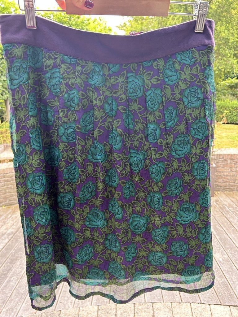 Enolah paars/groen bloemenrokje met chiffon look, Kleding | Dames, Ophalen of Verzenden, Gedragen, Maat 38/40 (M), Meerkleurig