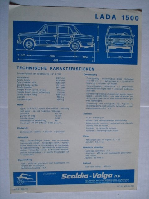 Lada 1500 specs Brochure Catalogue Prospekt VAZ 2103 FIAT 12, Envoi, Utilisé, Autres marques