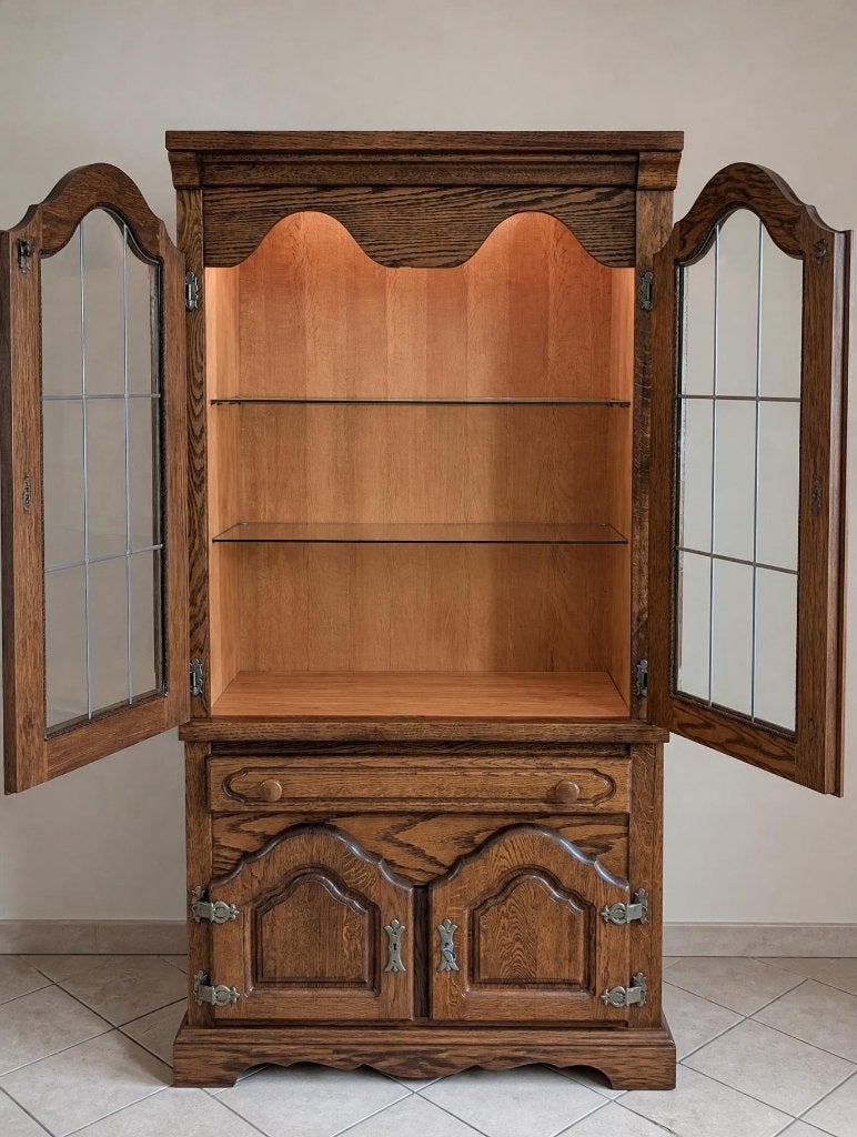 Vitrine en chêne avec éclairage, Maison & Meubles, Chêne, Utilisé, 50 à 100 cm, Rustique